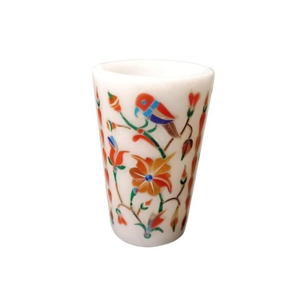 ArtEra Marble Handicrafted Inlaid with Semi-Precious Stones Decorative Glass (3 * 2 INCH) | Piera Dura Handmade Marble Glass Showpiece (Style 01, Agate)