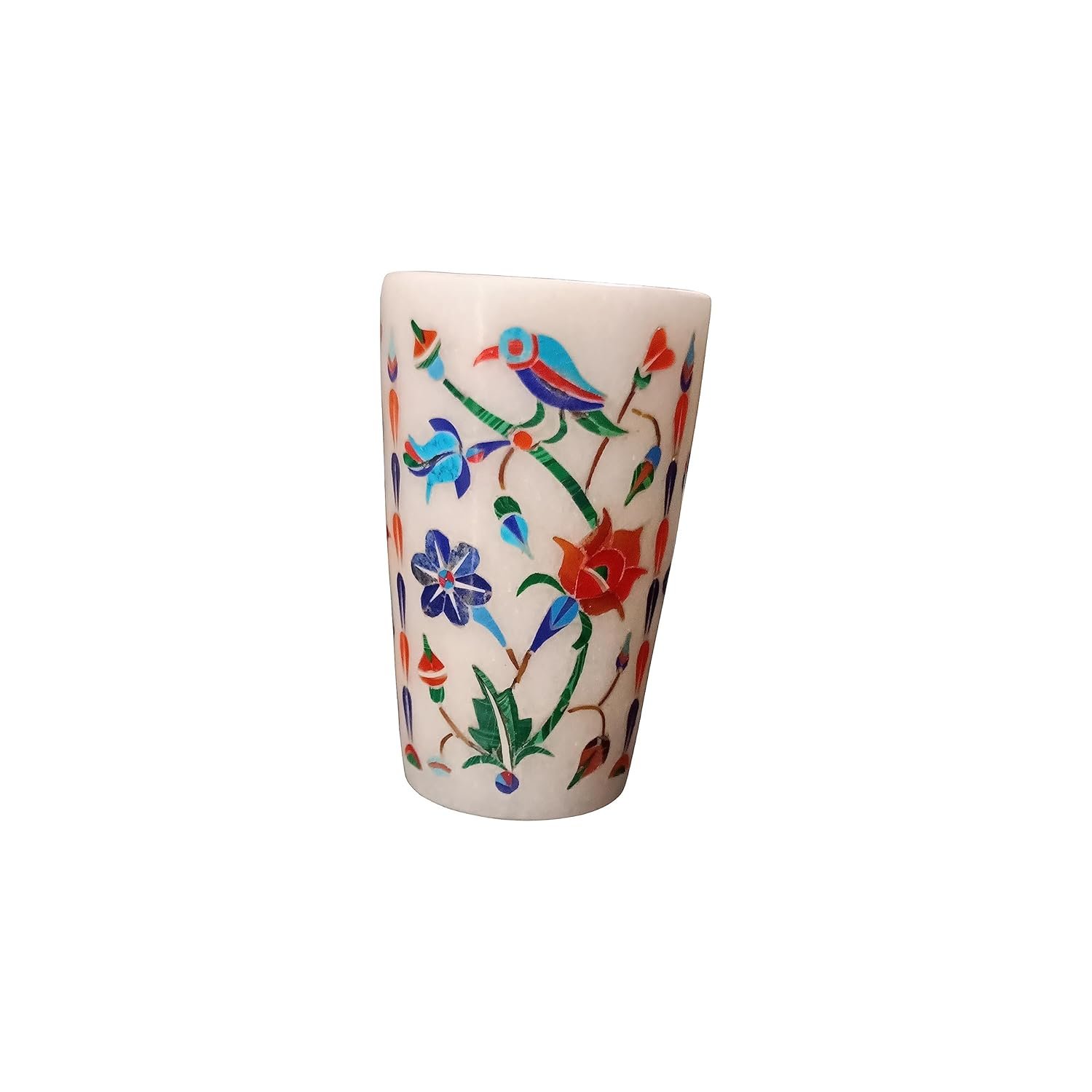 ArtEra Marble Handicrafted Inlaid with Semi-Precious Stones Decorative Glass (3 * 2 INCH) | Piera Dura Handmade Marble Glass Showpiece (Style 20, Mix)