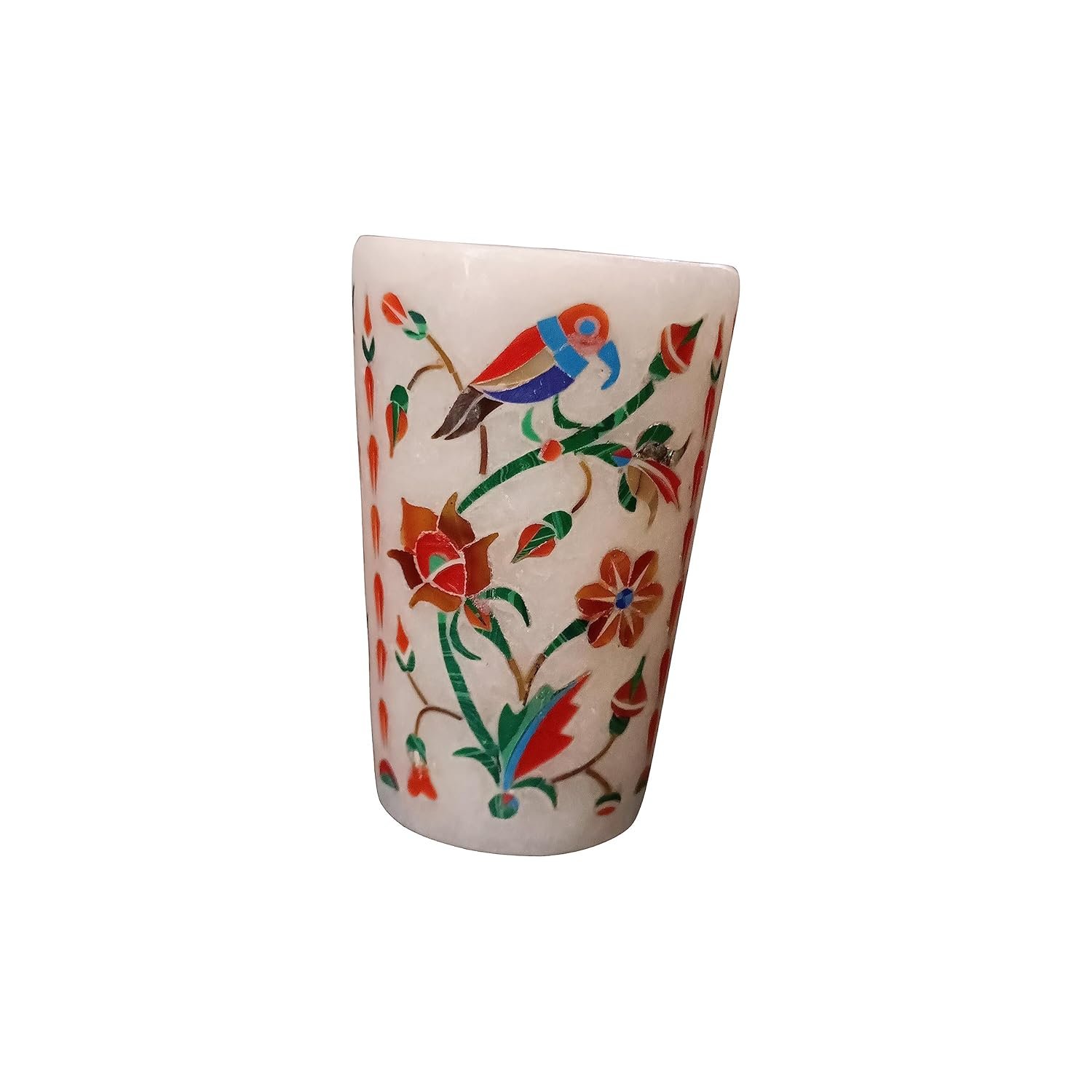 ArtEra Marble Handicrafted Inlaid with Semi-Precious Stones Decorative Glass (3 * 2 INCH) | Piera Dura Handmade Marble Glass Showpiece (Style 17, Agate)