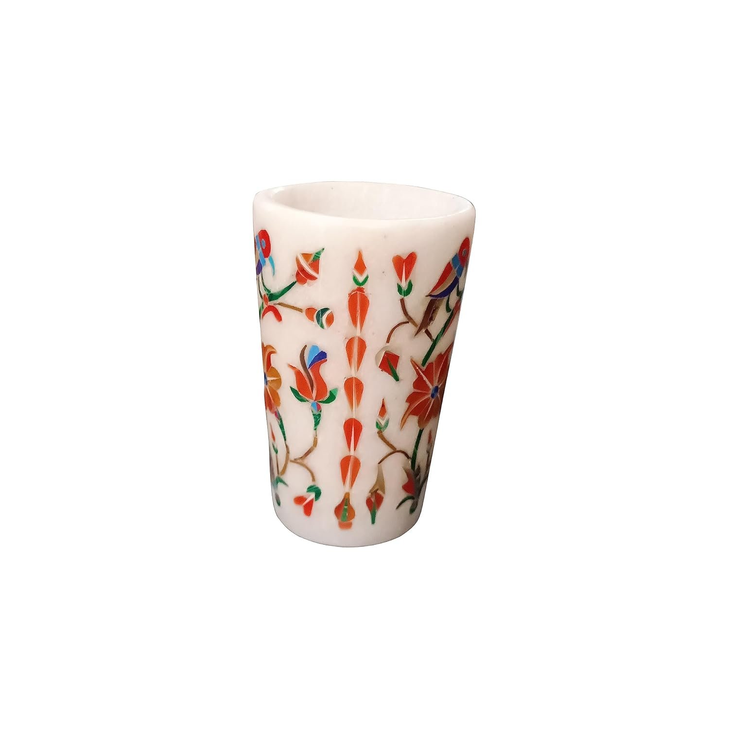 ArtEra Marble Handicrafted Inlaid with Semi-Precious Stones Decorative Glass (3 * 2 INCH) | Piera Dura Handmade Marble Glass Showpiece (Style 19, Agate)