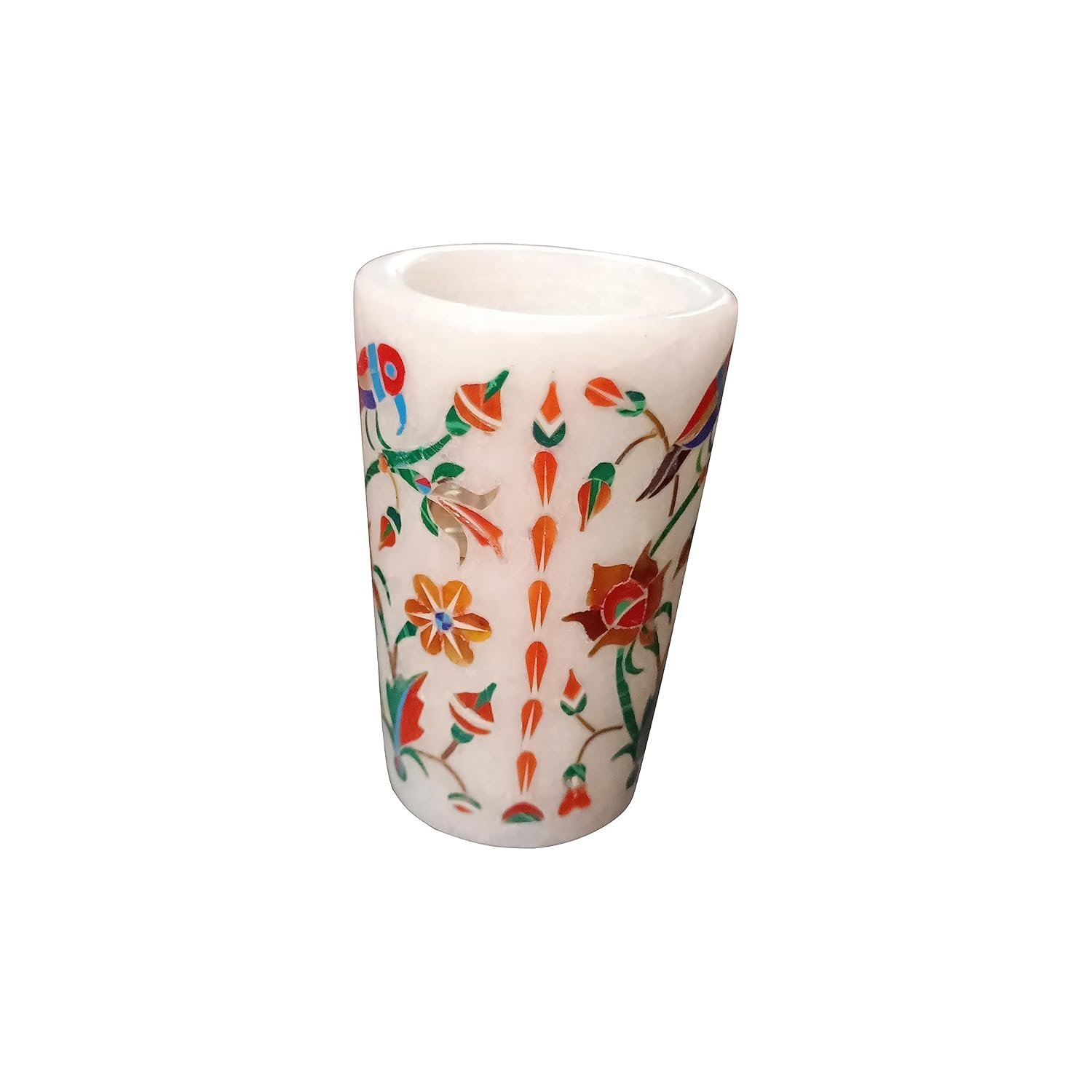 ArtEra Marble Handicrafted Inlaid with Semi-Precious Stones Decorative Glass (3 * 2 INCH) | Piera Dura Handmade Marble Glass Showpiece (Style 17, Agate)