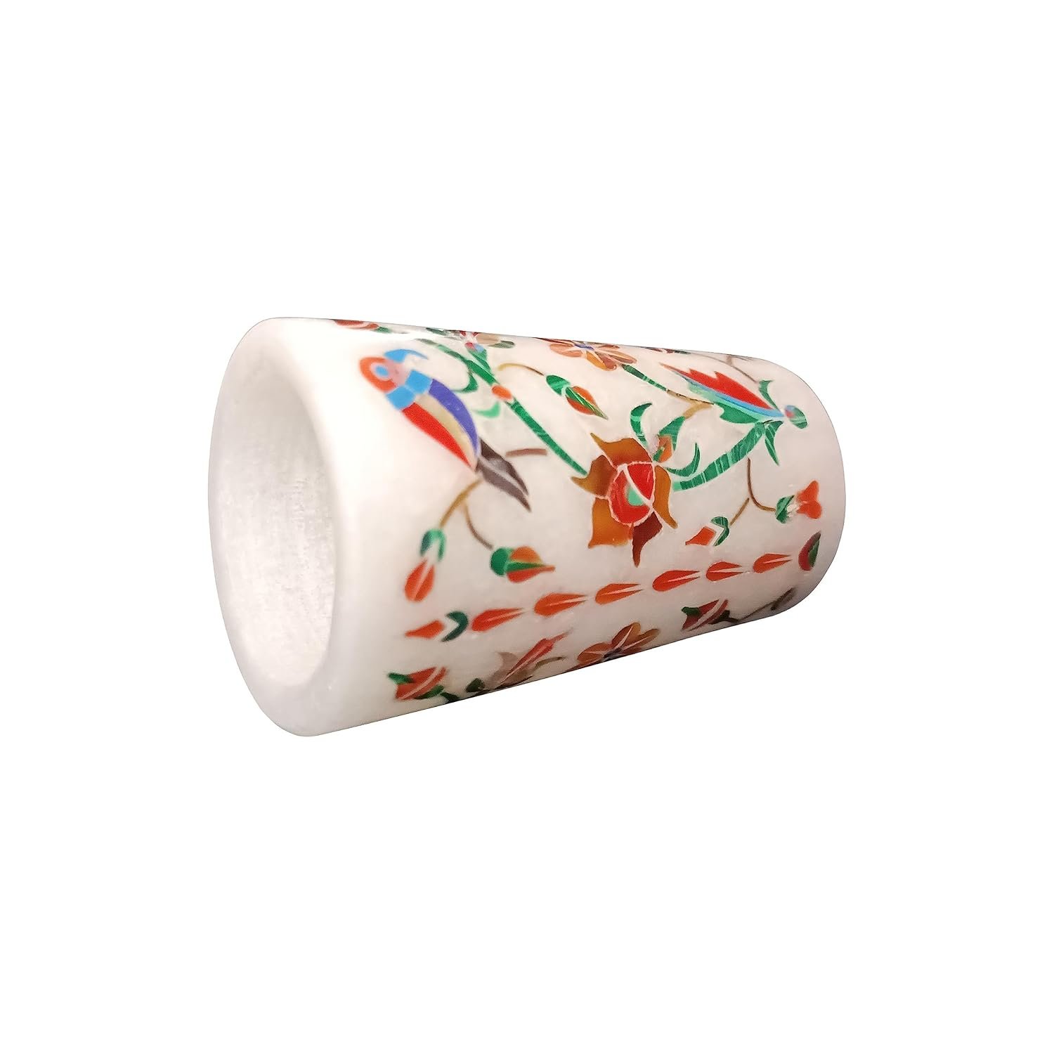 ArtEra Marble Handicrafted Inlaid with Semi-Precious Stones Decorative Glass (3 * 2 INCH) | Piera Dura Handmade Marble Glass Showpiece (Style 17, Agate)