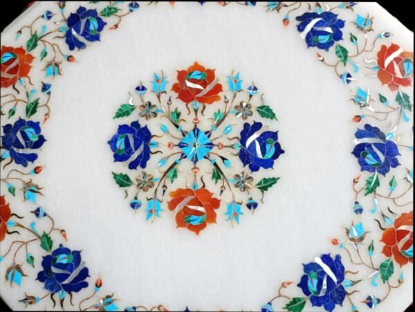 ArtEra Handcrafted Handmade Marble Inlay Tabletop with Floral Design – 15" Octagonal Pietra Dura Artwork Inlaid with semi-Precious Stones (Multicolor, 15 INCHES)