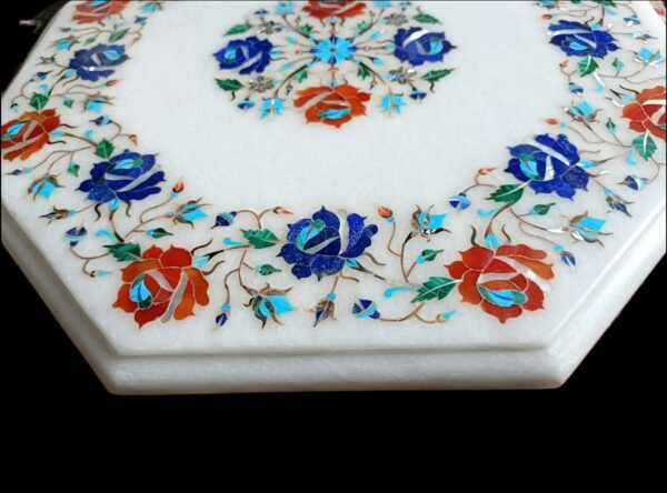 ArtEra Handcrafted Handmade Marble Inlay Tabletop with Floral Design – 15" Octagonal Pietra Dura Artwork Inlaid with semi-Precious Stones (Multicolor, 15 INCHES)