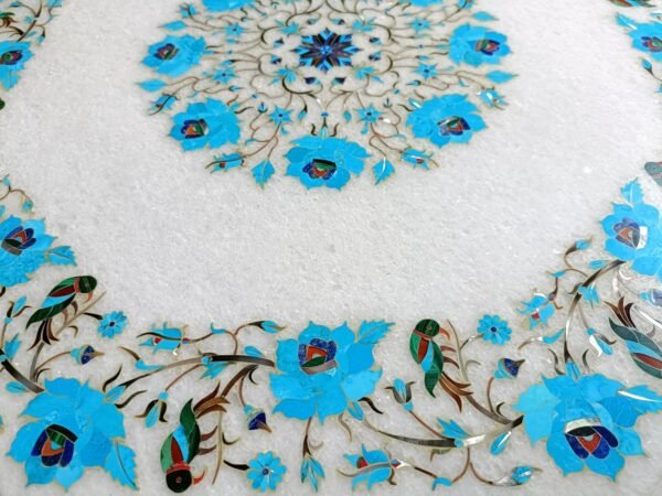 ArtEra Handcrafted Handmade Marble Inlay Tabletop with Floral Design – 20" Octagonal Pietra Dura Artwork Inlaid with semi-Precious Stones (Turqoise, 20 INCHES)