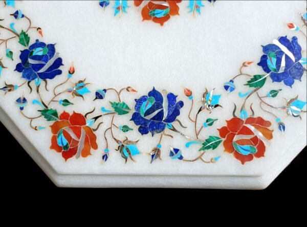 ArtEra Handcrafted Handmade Marble Inlay Tabletop with Floral Design – 15" Octagonal Pietra Dura Artwork Inlaid with semi-Precious Stones (Multicolor, 15 INCHES)